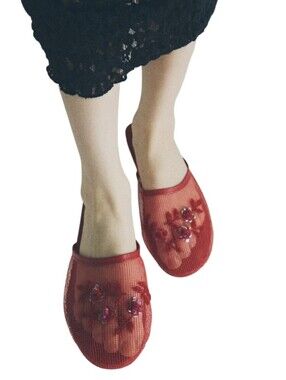 Women's Red Floral Mesh Slip-On Shoes - Unbranded